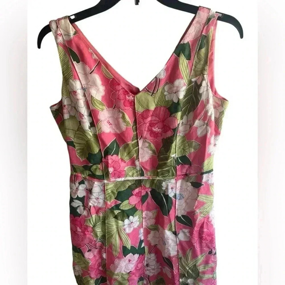 Adrianna Papell Womens Tropical Print Fit and Flare Vneck Linen Blend Dress 8 - Picture 2 of 6